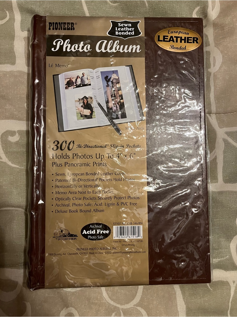 PIONEER Brown Sewn Leather-Bonded Photo Album
